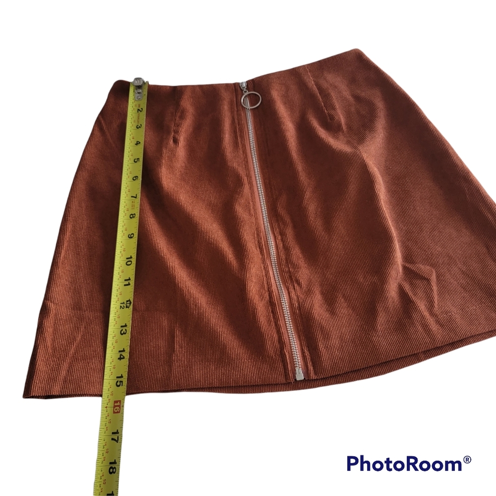 SHEIN CORDUROY WOMEN'S ZIPPER FRONT MINI SKIRT RUST BROWN SIZE MEDIUM - Picture 5 of 11